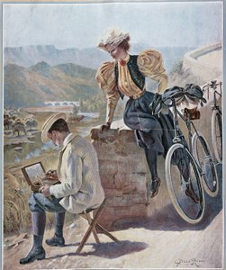 Suluboya ve bisiklet - litografi, Georges Roux, v.1900