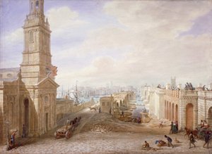 Eski ve yeni Londra Köprüleri güneye bakıyor, Londra, 1831.