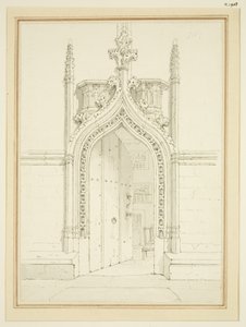St Mary Redcliffe'deki Vestry Room'un kapısı, c.1812 (kağıt üzerine kalem ve suluboya) by George Shepherd