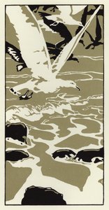 Sahilden büyük beyaz bir martı geldi (renkli litho) by George Sheringham