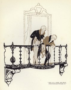 Max Beerbohm'dan Mutlu İkiyüzlü için İllüstrasyon (renkli taş) by George Sheringham