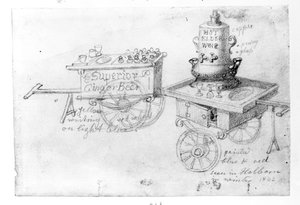 Gingerbeer and Hot Elder Wine stalls in Holborn, 1842  by George Snr Scharf