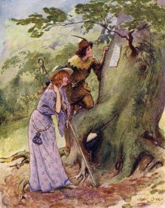 Ganymede ve Aliena, ağaçlara oyulmuş Rosalind