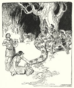 Jason ve Argonotlar: "Sonra Jason ihtiyatlı bir şekilde ileri atıldı ve yapağıyı ağaç gövdesinden yırttı" (lito) by George Soper