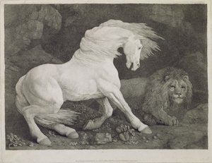 Aslan tarafından korkulan bir at, sanatçı tarafından oyulmuş, pub. 1788 by George Stubbs