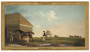 Bir antrenör, bir jokey ve istikrarlı bir delikanlı ile Newmarket Heath üzerinde hile by George Stubbs