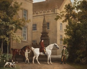 William Henry Cavendish Bentinck, Welbeck Manastırı Binicilik Ahırları önünde Portland 3. Dükü, 1766-7 by George Stubbs