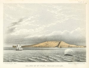 St Paul Adası, Hint Okyanusu (renkli gravür) by George Victor Du Noyer