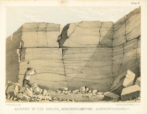 Oolitli Taş Ocağı, Minchinhampton, Gloucestershire (renkli gravür) by George Victor Du Noyer