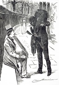 Fırçalarını Londra sokaklarında taşıyan bir baca temizleyicisini tasvir eden bir karikatür. Fransız-İngiliz karikatürist ve yazar George du Maurier (1834-1896) tarafından resmedilmiştir. by George du Maurier