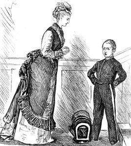 Bir anne yaramaz çocuğunu disipline ediyor by George du Maurier