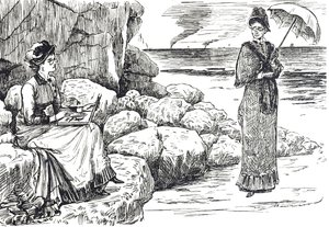 Gözlük takan kadınları tasvir eden çizgi film by George du Maurier