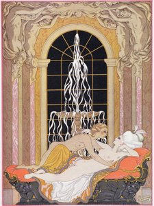 Pierre Choderlos de Laclos (1741-1803) tarafından 1929'da yayınlanan 'Les Liaisons Dangereuses'dan bir çizim (kalıp baskısı)