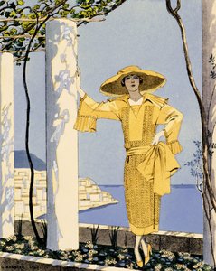 Amalfi, Worth tarafından sarı elbiseli bir kadın resmi by Georges Barbier
