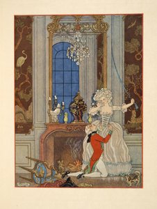 Danceny, Cecile'e aşkını ilan ediyor, Pierre Choderlos de Laclos (1741-1803) pub'ın 'Les Liaisons Dangereuses' adlı çiziminden. 1934 (kalıp baskısı) by Georges Barbier