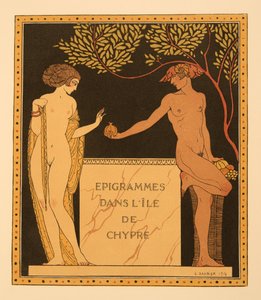 Kıbrıs Adası'ndaki özdeyişler, Les Chansons de Bilitis'ten bir çizim, Pierre Louys, pub. 1922 (kalıp baskısı) by Georges Barbier