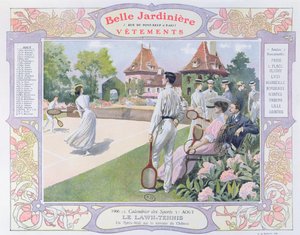 Çim Tenisi, 'La Belle Jardiniere' giyim mağazası için bir takvimden Ağustos ayı illüstrasyonu, 1906 by Georges Bertin Scott