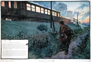 İki seyahat yöntemi, Ekspres tren ve serseri, 20. yüzyılın başları (renkli taş) by Georges Bertin Scott