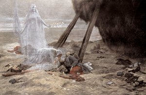 Ölmekte olan bir askere görünen iki beyaz kadın by Georges Bertin Scott
