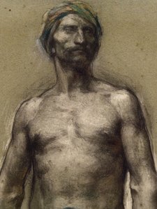 Türbanlı çıplak adam çalışması (detay) (1888 civarı). George Desvallières (1861-1950). Kağıt çubuk üzerine pastel, karton kağıt üzerine lamine edilir. Musee des Beaux-Arts de la Ville de Paris, PeuPalais.