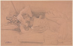 Sarah Bernhardt Divana Yatarken, Reading, c. 1885-1890. by Georges Jules Victor Clairin