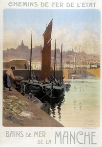 Les bains de mer de la Manche (Granville limanının görünümü) - Devlet Demiryolları Posteri, Meunier tarafından by Georges Meunier