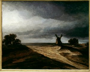 Değirmen ile Montmartre Paris peyzaj çevresi. Georges Michel (1763-1843) tarafından 18. yüzyıl Güneş tablosu. 0,64 X 0,80 m Paris, Louvre Müzesi