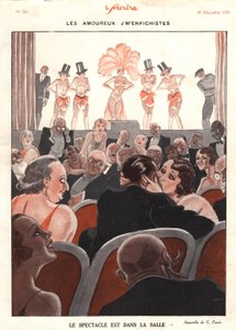 Salondaki gösteri, 'Le Sourire'den illüstrasyon, Aralık 1931 (renkli lito)