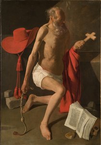 Tövbekar Aziz Jerome (tuval üzerine yağlı boya) by Georges de La Tour