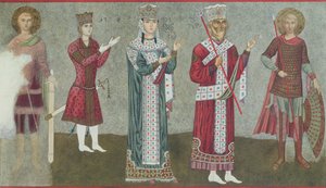 Kraliçe Thamar (1184-1213) ve babası Kral Grigori III (1156-1184) tasvir eden bir fresk kopyası by Georgian School