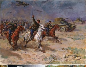 Saldırı (Ekim Devrimi Sırasında Kızıl Ordu'nun Tankları ve Süvarileri) - Saldırı - George (Georgy, Georgi) Konstantinovich Savitsky (1887-1949), tuval üzerine yağlı boya by Georgiy Konstantinovich Savitsky