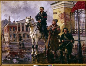 Ekim 1917 Rus Devrimi: ""Ekim ayının ilk günleri"" (Ekim ayının ilk günleri). 25 Ekim 1917'de Saint Petersburg'daki Kışlık Saray'ın ele geçirilmesi, Kızıl Muhafızlar ve Bolşevikler tarafından yönetilen bir saldırı. George ta by Georgiy Konstantinovich Savitsky