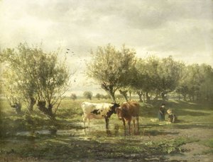 Bir su birikintisi, inekler by Gerard Bilders (signed by artist)