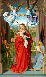 Dört Melekli Bakire ve Çocuk, c.1510-15 (tahta üzerine yağlı boya) by Gerard David