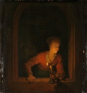 Pencerede Kandil Olan Kız by Gerrit Dou
