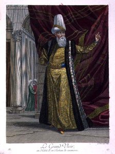 Sadrazam, tören cübbesi ve sarık içinde