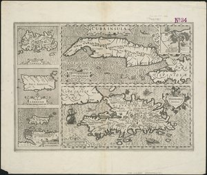 Küba Insula ; Hendrik Hondius tarafından kazınmış Hispaniola Insula, 1633 by Gerard after Mercator