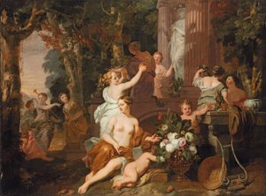 Flora tapınağında saygılarını sunan periler ve Bacchantes by Gerard de Lairesse