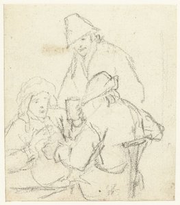Bir masanın etrafında üç içki çiftçisi by Gerard ter Borch (II) (possibly)