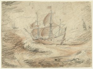 Denizde yelkenli gemi by Gerard ter Borch (II) (possibly)