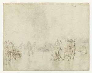 Şişe oyuncuları ile buz yüzü by Gerard ter Borch (II)