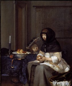 Elmayı soyan bir anne (tuval üzerine yağlı boya by Gerard ter Borch