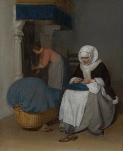 Beşik Yanında Dikiş Diken Kadın, 1656 dolayları by Gerard ter Borch