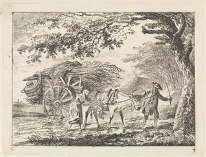 Erkek ve kadın tam dolu bir öküz arabasında Manzaralar (seri C) (seri başlığı)