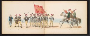 Leiden Öğrencilerinin Maskeli Balosu, 1855 (Levha 12) Leidsche Hoogeschool'un 280. yıldönümünü kutlamak amacıyla 12 Haziran 1855'te Leiden öğrenci birliklerinin üyeleri tarafından düzenlenen, Karel V bin'in girişini tasvir eden kostümlü alayı by Gerardus Johannes Bos