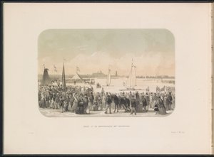 Rotterdam'da Maas'ta buz yatları yarışması, 1855 Buz tekneleriyle sert yelkenin görünümü (nesne üzerinde başlık) Şubat 1855'te Rotterdam'da Maas'ta buz eğlencesi, başlıklarla (nesne üzerinde seri başlığı) by Gerardus Johannes Bos