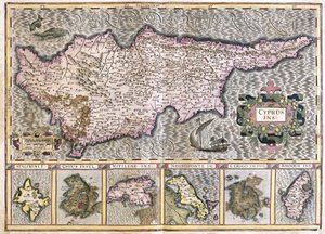 Kıbrıs ve Adalar Stalimini (Lemnos) Sakız Adası, Mitilene, Negroponte, Cerigo ve Rhodus (gravür by Gerardus Mercator