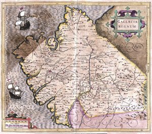 Galiçya, Santiago de Compostela, Monforte de Lemos, Kuzeybatı İspanya (gravür by Gerardus Mercator