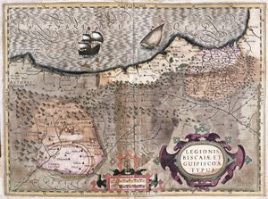 Oviedo, Burgos, Bilbao, Bayonne (Asturias), İspanya (gravür by Gerardus Mercator