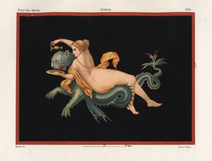 Bir canavar, yarı panter ve yarı balık tarafından desteklenen Nereid deniz perisi. Naz Müzesi. XXII, Stabiae. Emile Presuhn'dan (1844-1878) Geremia Discanno'nun bir illüstrasyonundan sonra Victor Steeger'in kromolitografisi (Pompeii'nin En 